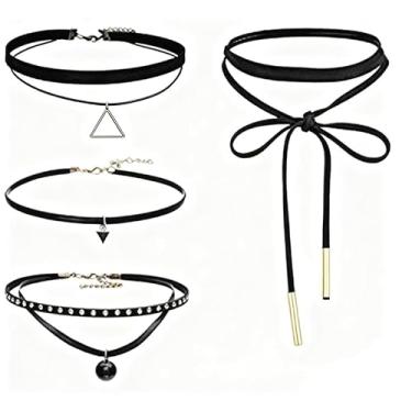 Imagem de Conjunto de colar gargantilha de renda preta para mulheres, design de veludo em camadas e renda, gargantilhas góticas para Halloween, joias de cosplay, conjunto de 4 peças