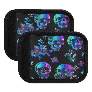 Imagem de Qilmy Linda alça de bagagem, caveira, embalagem com 2 unidades, identificadores de bagagem, etiqueta confortável, alças para carrinho de bebê, mala de viagem, acessórios de viagem de avião1046