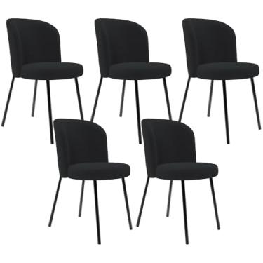 Imagem de Kit 5 Cadeiras Sala de Jantar Estofada Gavi L02 Bouclê Preto - Lyam Decor