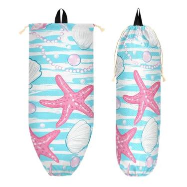 Imagem de xigua Suporte de parede para saco plástico estrela do mar com cordão 1 pacote, organizador de sacolas de supermercado reutilizável para bolsas, meias, roupas íntimas e gravatas