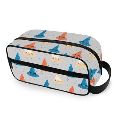 Imagem de Burbuja Chapéus de bruxa de desenho animado bolsa de higiene de viagem para mulheres e homens, bolsa organizadora de maquiagem portátil para acessórios de higiene pessoal com alça