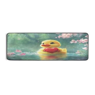 Imagem de Burbuja Tapete de corredor de coração de pato dos namorados 61 x 183 cm, tapete lavável antiderrapante com suporte de borracha, tapete para sala de estar, corredor, decoração de casa