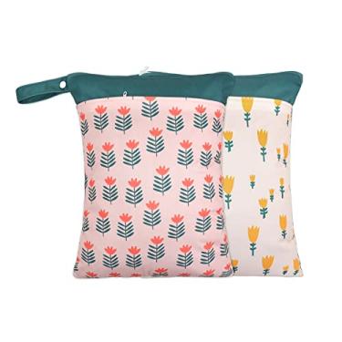 Imagem de Smarbore Adulto Unissex Pacote com 2 Sacos Úmidos e Secos para Fraldas de Bebê e Peças de Bomba Tira Leite, Saco Úmido Reutilizável À Prova D'Água com Dois Bolsos com Zíper, Bolsa de Ginástica para Piscina de Praia, Carrinho de Bebê, Produtos de Higiene Pessoal para Ioga, Organizador de Creche, 11,8
