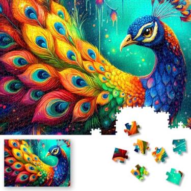 Imagem de 1000 Piece Large Jigsaw Puzzles for Adults: Vibrant Peacock Animal Art Design – Challenging Educational Puzzle with Letters on Back, Mindfulness & Family Bonding Fun