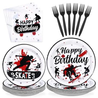 Imagem de Greencian 96 Pcs Skateboard Birthday Party Supplies Skate Plates and Napkins Disposable Skateboard Sports Theme Tableware Set for Skater Birthday Baby Shower Party Decorations Serves 24