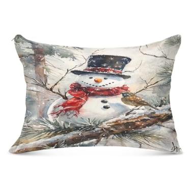 Imagem de Capas de almofada Queen com cachecol de boneco de neve de Natal, 50 x 101 cm, com zíper, capa de travesseiro corporal para outono e inverno