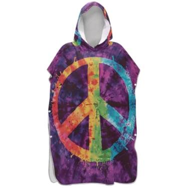 Imagem de Joisal Poncho de surfe para trocador adulto toalha de banho com capuz bonito sinal de paz absorvente poncho masculino com capuz