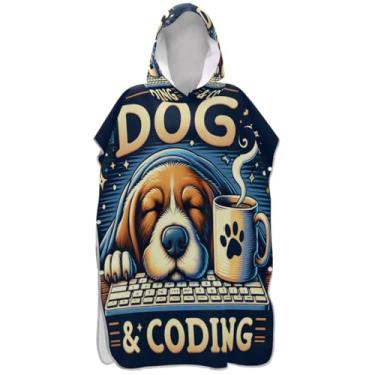 Imagem de Joisal Poncho de surfe leve para mudança de roupão de praia com capuz toalha de natação bonito desenho animado cão homens mulheres poncho com capuz