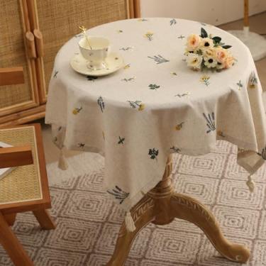 Imagem de Wuluwala Toalha de mesa quadrada de linho bordada floral natural com borla para pendurar toalha de mesa rústica de fazenda para mesas de jantar, cozinha de fazenda, festa, decoração de casamento, 89