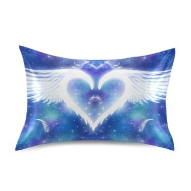 Imagem de Fronhas coloridas de cetim com asa branca coração engraçado resfriamento padrão Queen King fronhas decoração de cama tamanho padrão 66 cm x 50 cm