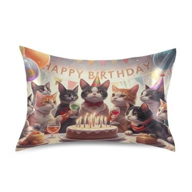 Imagem de Fronhas de travesseiro floral festivo gato festa de aniversário balão cetim padrão king queen travesseiros chinelos refrescantes casa vida cama queen size 76.2 cm x 50.8 cm