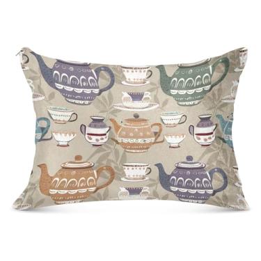 Imagem de Xícaras de chá marrom zíper decorativo fronha padrão king queen size fronha linda casa cama, tamanho Queen, 50,8 cm x 76,2 cm