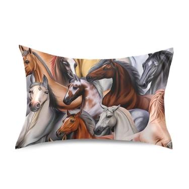 Imagem de Fronhas legais de cetim padrão Queen King fronhas de cama refrescante tamanho padrão 66 cm x 50 cm colorido cavalos corcel animal