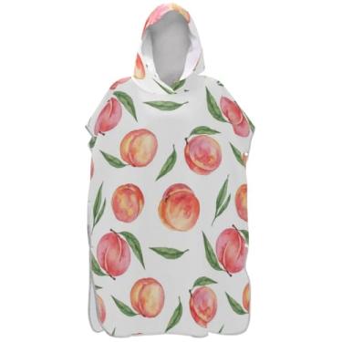Imagem de Joisal Poncho de surfe de secagem rápida para roupão adulto toalha de banho com capuz aquarela pêssego branco poncho masculino com capuz