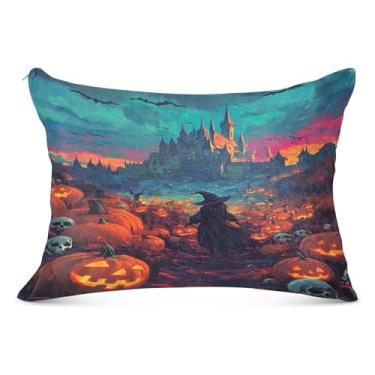 Imagem de Capas de travesseiro tamanho king size Castelo de abóbora de Halloween 50 x 101 cm capas de travesseiro macias com zíper duráveis