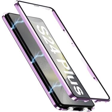 Imagem de [Material de metal] Capa para Samsung Galaxy S24 Plus, capa de celular externa com proteção contra quedas de grau militar com tela de vidro integrada e protetor de lente da câmera, capa de metal para