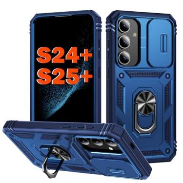 Imagem de PASNEW Capa para Samsung Galaxy S25+ Plus/S24+ Plus, suporte e capa deslizante para câmera, armadura multicamadas militar, resistente, à prova de choque, capa rígida protetora, 17 cm, azul