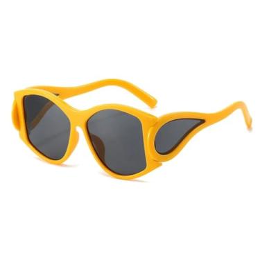 Imagem de HPIRME Óculos de sol retrô ovais femininos estilo punk, para uso externo, com proteção UV400 (amarelo acinzentado)