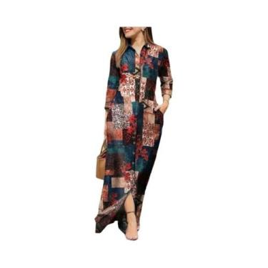 Imagem de Vestido Longo Casual Feminino Com Estampa Em Patchwork, Ajuste Solto, 