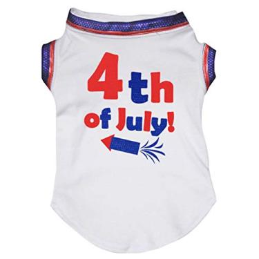 Imagem de Petitebella Camisa de algodão branca foguete de 4 de julho roupas para cães (3GG, branca)