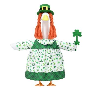 Imagem de YOGFIT Roupas de ganso do dia de São Patrício, roupas de ganso de varanda com 3 peças para gansos de cimento e trevo verde de 58 cm, decoração de São Patrício para pátio, gramado, quintal