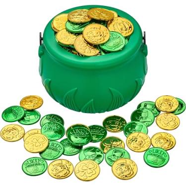 Imagem de JOYIN 208 St Patrick’s Day Lucky Leprechaun Plastic Coins and 1 Large Green Cauldron with Handle Saint Patricks Pot of Gold Party Supplies