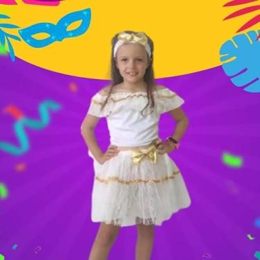 Imagem de Fantasia baiana Infantil Branca com Dourado, roupa de Festa para Meninas, Traje de Carnaval com Headband, Roupa Temática para Eventos