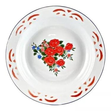 Imagem de Jogo 6 Pratos Esmaltados Retrô Rústico Fundo Branco Estampado - NoBran