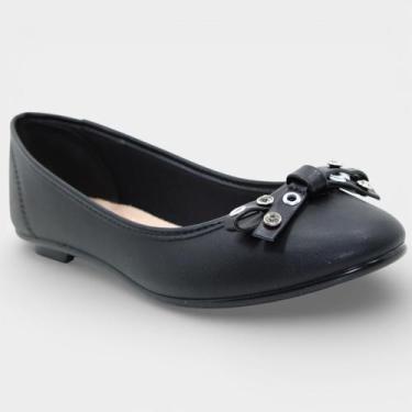 Imagem de Sapatilha Moleca Bico Redondo Laço Ilhós Feminina - Preto, 37