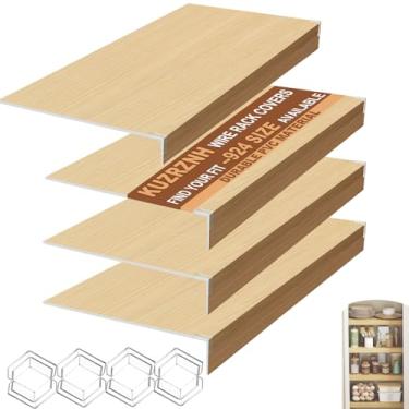 Imagem de Capas de prateleira de arame 4 peças, 71 x 40 x 7,6 cm, capa de prateleira de PVC durável para prateleiras de arame, despensa, capas de prateleira de madeira sintética de cozinha, forros organizadores