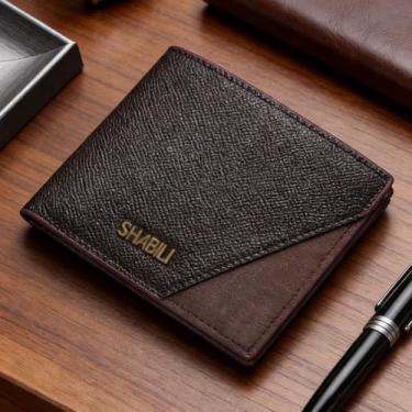 Imagem de Carteira masculina de couro curta com zíper, organizador de couro marrom escuro (marrom escuro)