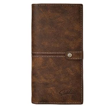 Imagem de Carteira masculina de couro PU de grão cruzado, marrom claro, design horizontal marrom claro com alça, couro PU de grão cruzado, vários cartões