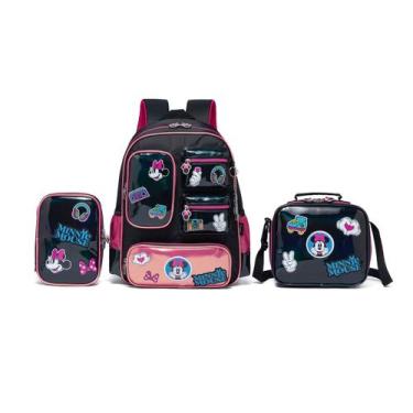 Imagem de Kit Mochila Lancheira Estojo Minnie Escolar Espaçosa Infantil Disney R