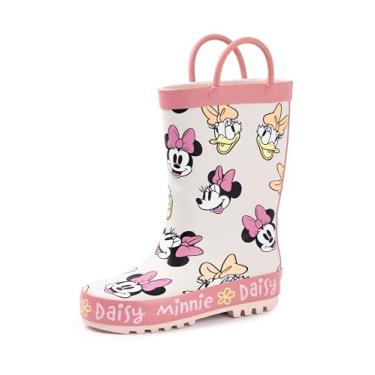 Imagem de Disney Minnie Mouse & Daisy Duck Botas à prova d'água rosa com alças | Design fácil de vestir, clima chuvoso