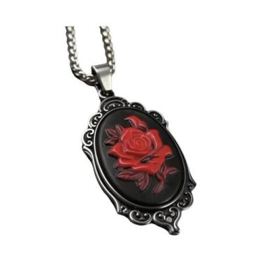 Imagem de Colar De Pingente De Aço Inoxidável Rosa Gótica Para Casais, Acessório