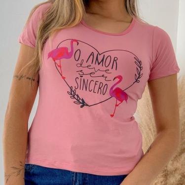 Imagem de Blusa Feminina T-shirt Estampa Flamingo Manga Curta - GK TODA BELA, Ro