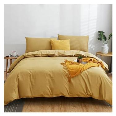 Imagem de Jogo de cama de casal espesso de cor sólida, 4 peças, conjunto de lençol de cama queen size, edredom (F 220 x 240 cm, 4 peças)