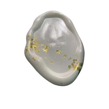 Imagem de Bandeja Nuvem Decorativa Minimalista Casa Cozinha Escritório 16 cm x 24 cm para Casa Cozinha e Escritório, Perfeita para Organização e Adorno de Ambientes com Toque Leve(Branco com Ouro)