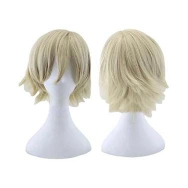 Imagem de Peruca Sintética Curta Loira Resistente Ao Calor Para Cosplay De Anime