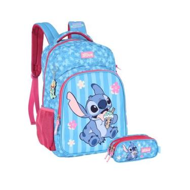 Imagem de Kit Lilo Stitch Angel Mochila De Costas + Estojo Triplo - Luxcel, PINK