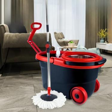 Imagem de Mop Plus Giratório Inox com Rodas e Alça cabo 150 cm - Ideal Para Limpeza Sem (Vermelho)