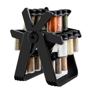 Imagem de Depisuta Rack Giratório de Especiarias, Organizador Giratório de Temperos de Cozinha Com Roda Gigante Com 18 Potes de Vidro e Etiquetas Suporte Personalizável para Bancadas e Armários