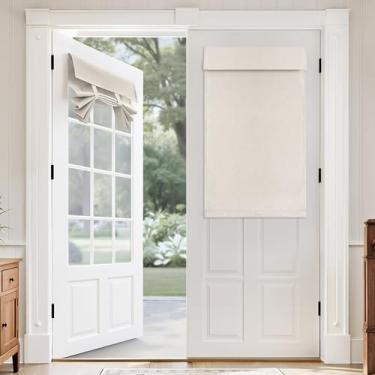 Imagem de MIULEE Conjunto de 2 cortinas de porta francesas 100% blackout de linho, persianas de janela de privacidade sem perfuração, isolamento térmico, escurecimento de quarto, sala de estar, L 66 x C 101 cm