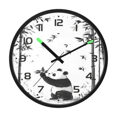 Imagem de SEHANY Bonito relógio de parede panda silencioso sem tique-taque relógio redondo operado por bateria 30 cm controle de som luz noturna relógios de parede para sala de estar, cozinha, quarto