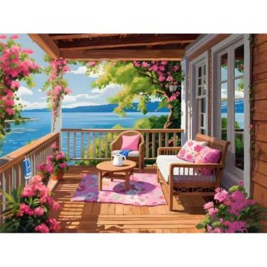 Imagem de cupmod Kit de pintura de paisagem marítima por números para adultos iniciantes, pintura de paisagem de praia para adultos em tela, pintura acrílica por tela numérica para decoração de casa (41 x 50 cm