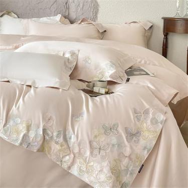 Imagem de Jogo de cama de algodão com bordado de borboletas e flores, tamanho casal, queen e king, capa de edredom e lençol, cor 6, tamanho king (220x240cm), 4 peças.