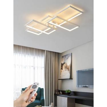 Imagem de Luminária de teto moderna com LED dimerizável, embutida e com controle remoto. Lustre quadrado em acrílico para quarto, cozinha, sala de estar e escritório (branco, 110 cm).