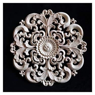 Imagem de 3. 0 CM Grandes apliques de onlay de madeira para casa de mobiliário de casa, decalque esculpido artesanal porta de mobília sem pintura Applique onlay armário decoração(D,1PCS)