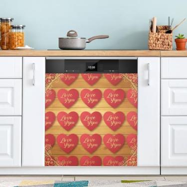 Imagem de ATTX Capa magnética para lava-louças dia dos namorados corações | Adesivo decorativo de eletrodomésticos de 58 x 66 cm para armários domésticos e eletrodomésticos #300
