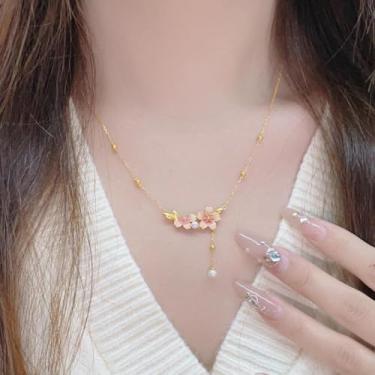 Imagem de Colar vintage com pingente de flor alegre para mulheres, colares de pérolas florais douradas, corrente de pétalas de lírio, joia